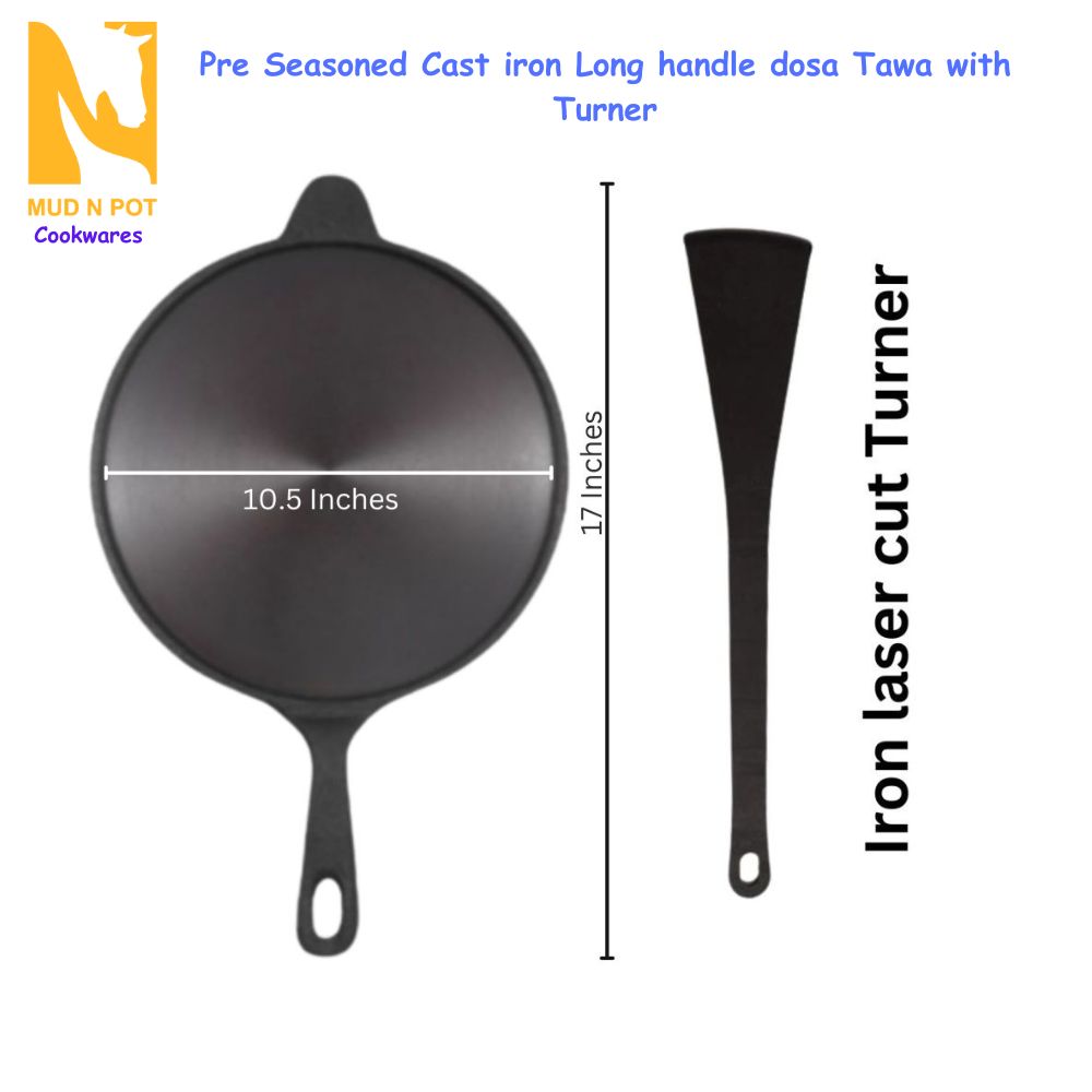 10.5-inch long-handle cast iron dosa tawa product view